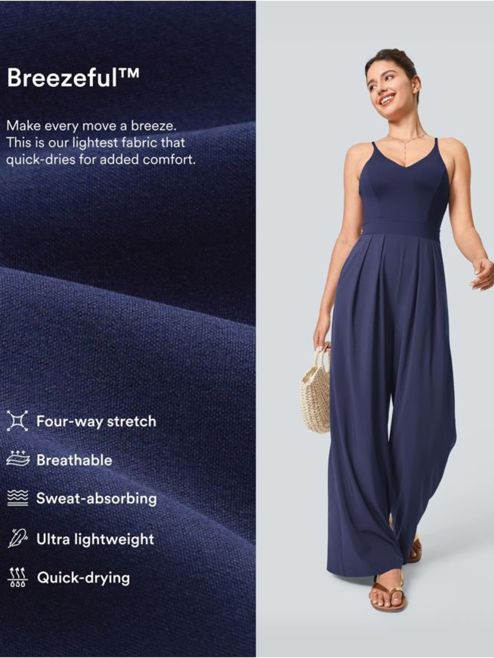 HALARA Navy Breezeful Wide-Leg Jumpsuit petite